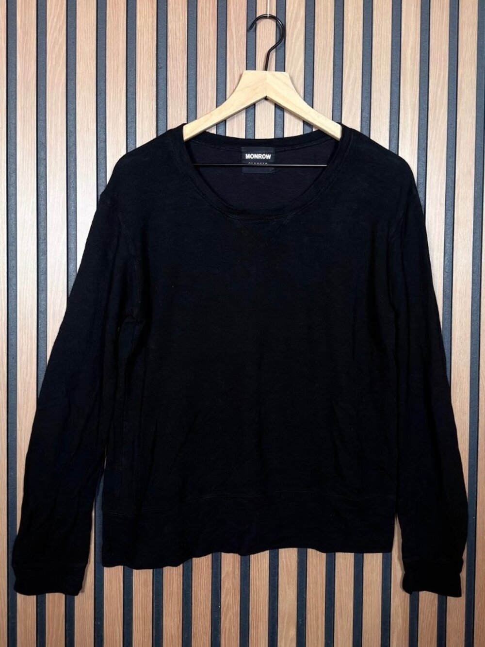 Monrow Sweater Medium Womens Black Fleece Pullover Crewneck Cotton Stretch